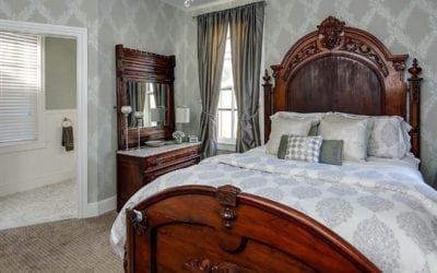 The Philadelphian is a bright and spacious room with an antique mahogany Renaissance queen bed, a Victorian dresser, and a private bath with a tub and shower and a new marble floor.
